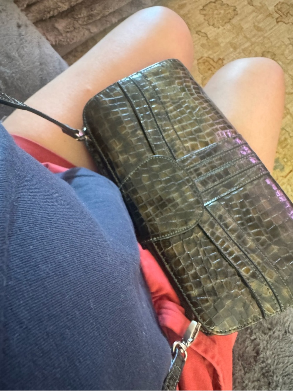 Croc-Embossed Black Convertible Wristlet Clutch